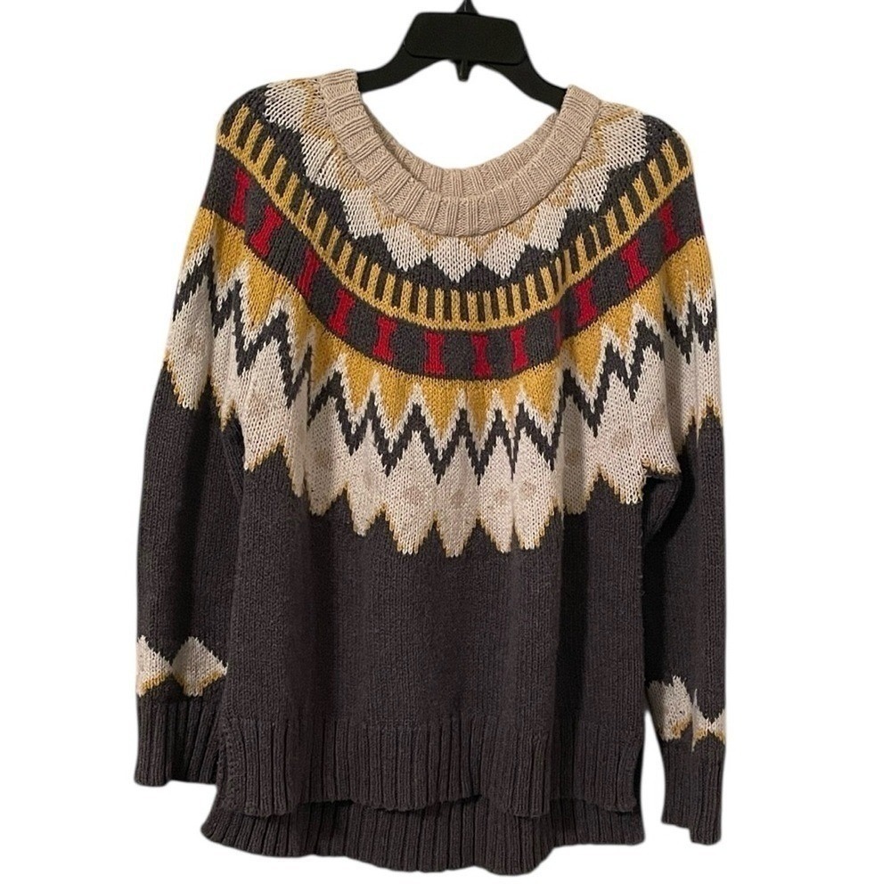 Aerie Women's Gray Multicolor Nordic Isle‎ Crewneck Knit Sweater Size L